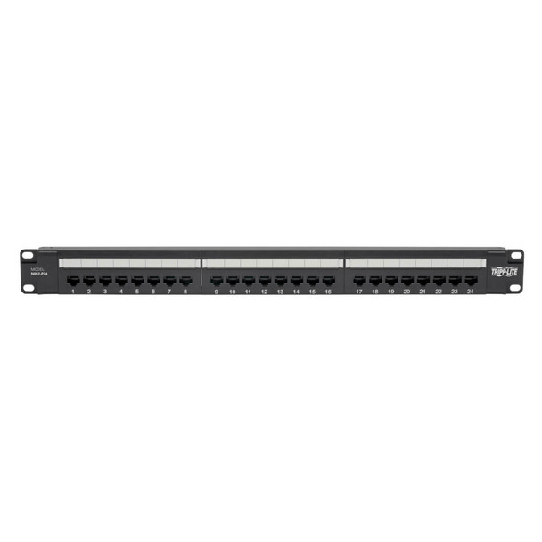 Tripp Lite N052-P24 Cat5e 24-Port Patch Panel - PoE+ Compliant, 110/Krone, 568A/B, RJ45 Ethernet, 1U Rack-Mount, TAA N052-P24 037332210418