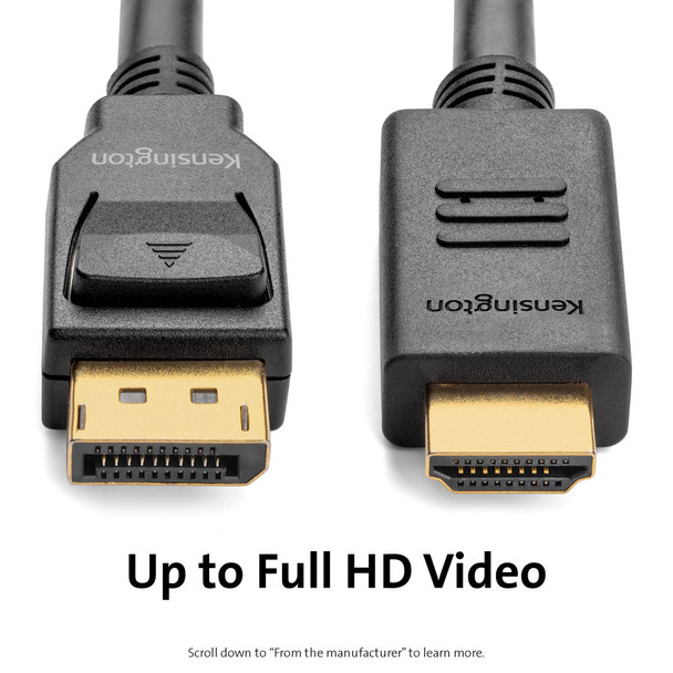 Kensington DisplayPort 1.2 (M) to HDMI (M) passive unidirectional cable, 1.8m (6ft) 33025 085896330257
