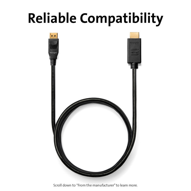 Kensington DisplayPort 1.2 (M) to HDMI (M) passive unidirectional cable, 1.8m (6ft) 33025 085896330257