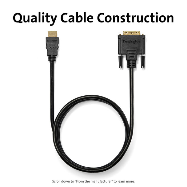 Kensington HDMI (M) to DVI-D (M) passive bi-directional cable, 1.8m (6ft) 33022 085896330226
