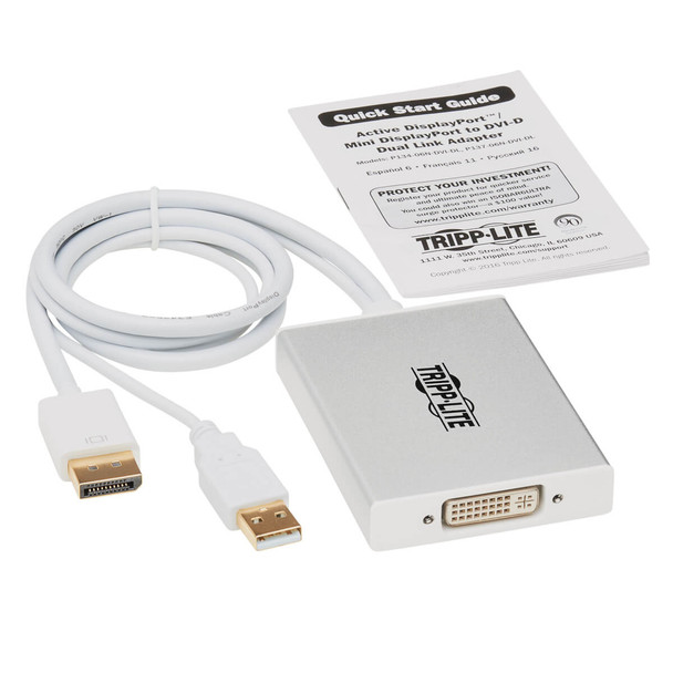 Tripp Lite P134-06N-DVI-DL DisplayPort to DVI Dual-Link Active Adapter Video Converter (M/F), 6-in. (15.24 cm) P134-06N-DVI-DL 037332198716