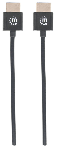 Manhattan HDMI Cable with Ethernet (Ultra Thin), 4K@60Hz (Premium High Speed), 3m, Male to Male, Black, Ultra HD 4k x 2k, Fully Shielded, Gold Plated Contacts, Lifetime Warranty, Polybag 394376 766623394376