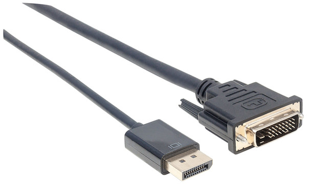 Manhattan DisplayPort 1.2a to DVI-D 24+1 Cable, 1080p@60Hz, 3m, Male to Male, Passive, Equivalent to Startech DP2DVIMM10, Compatible with DVD-D, Black, Three Year Warranty, Polybag 152136 766623152136