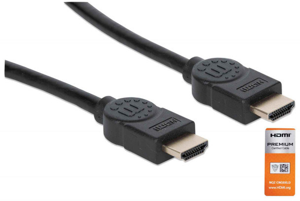 Manhattan HDMI Cable with Ethernet, 4K@60Hz (Premium High Speed), 1.8m, Male to Male, Black, Equivalent to Startech HDMM2MP (except 20cm shorter), Ultra HD 4k x 2k, Fully Shielded, Gold Plated Contacts, Lifetime Warranty, Polybag 355346 766623355346