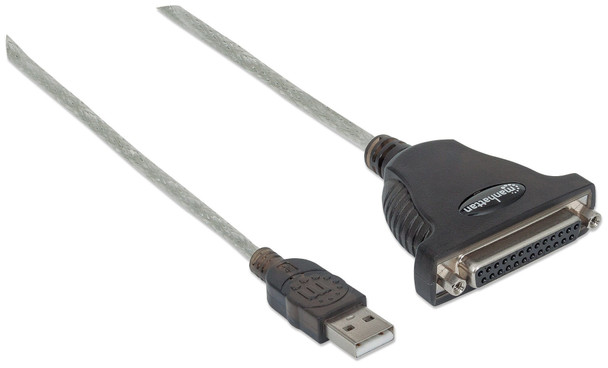 Manhattan USB-A to Parallel Printer DB25 Converter Cable, 1.8m, Male to Female, 1.2Mbps, IEEE 1284, Bus power, Black, Three Year Warranty, Blister 336581 766623336581