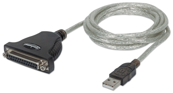 Manhattan USB-A to Parallel Printer DB25 Converter Cable, 1.8m, Male to Female, 1.2Mbps, IEEE 1284, Bus power, Black, Three Year Warranty, Blister 336581 766623336581