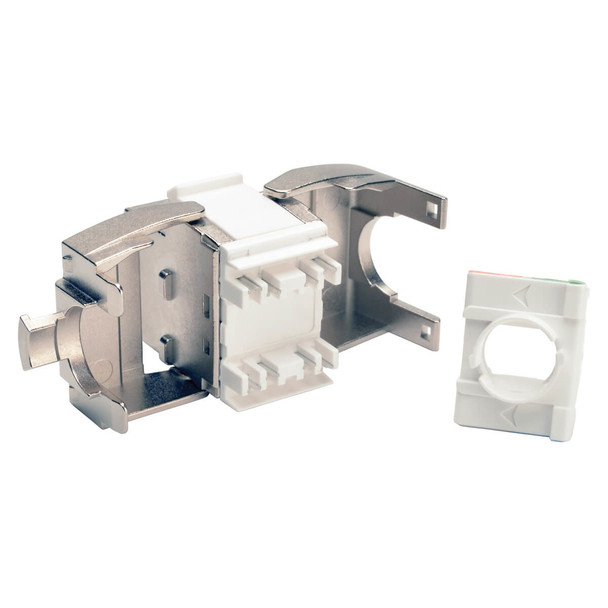 Tripp Lite N238-001-SH-TFA Toolless Shielded Cat6a Keystone Jack, PoE/PoE+ Compliant, Shuttered - Silver, TAA N238-001-SH-TFA 037332189967