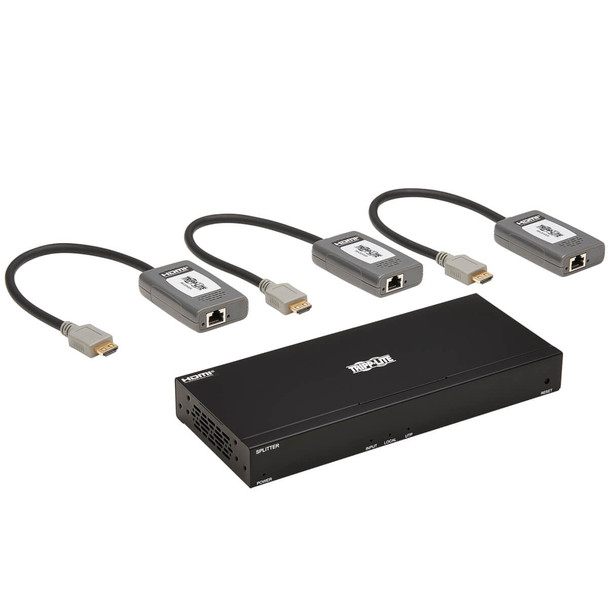 Tripp Lite B127A-004-BHPH3 4-Port HDMI over Cat6 Extender Kit, Splitter/3x Pigtail Receivers - 4K 60 Hz, HDR, 4:4:4, PoC, 230 ft. (70.1 m), TAA B127A-004-BHPH3 037332263360