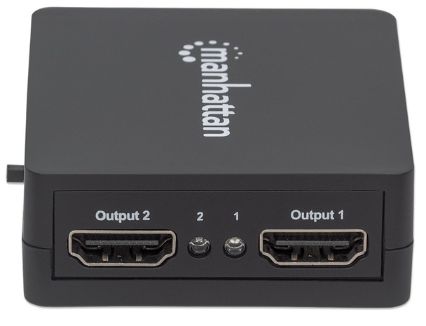 Manhattan HDMI Splitter 2-Port , 1080p, Black, Displays output from x1 HDMI source to x2 HD displays (same output to both displays), USB-A Powered (cable included, 0.7m), Three Year Warranty, Retail Box 207652 766623207652