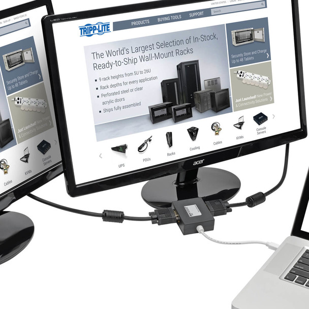 Tripp Lite B155-002-VGA 2-Port Mini DisplayPort to VGA Hub, DP1.2, TAA B155-002-VGA 037332191489