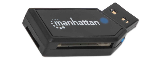 Manhattan USB-A Mini Multi-Card Reader/Writer, 480 Mbps (USB 2.0), 24-in-1, Hi-Speed USB, Windows or Mac, Black, Three Year Warranty, Blister 101677 766623101677