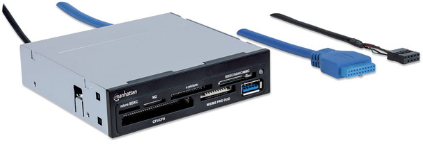 Manhattan 3.5" Bay Mount Expansion Panel, 1x USB-A port, Multi-Card Reader/Writer 48-in-1, 5 Gbps (USB 3.2 Gen1 aka USB 3.0), SuperSpeed USB, Black, Three Year Warranty, Box 101967 766623101967
