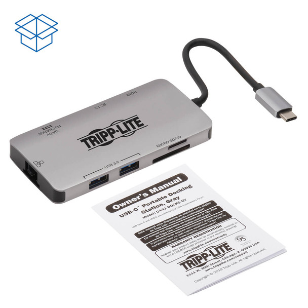 Tripp Lite U442-DOCK5-GY USB-C Dock - 4K HDMI, USB 3.2 Gen 1, USB-A Hub, GbE, Memory Card, 100W PD Charging U442-DOCK5-GY 037332241016