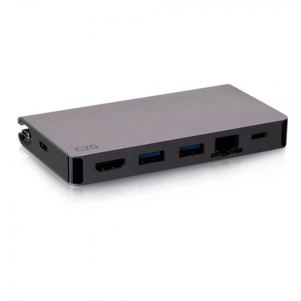 C2G USB-C 5-in-1 Compact Dock with HDMI, 2x USB-A, Ethernet, and USB-C Power Delivery up to 100W - 4K 30Hz C2G54457 757120544579