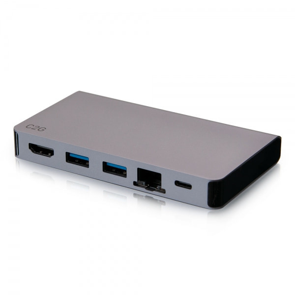 C2G USB-C 5-in-1 Compact Dock with HDMI, 2x USB-A, Ethernet, and USB-C Power Delivery up to 100W - 4K 30Hz C2G54457 757120544579