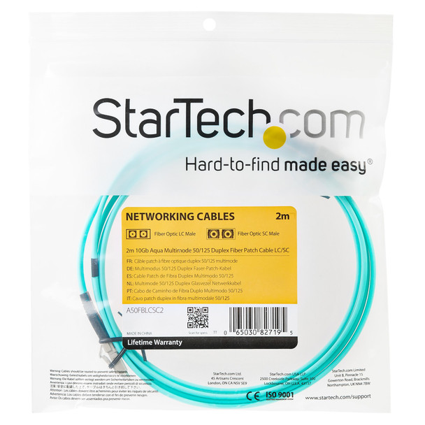 StarTech.com Fiber Optic Cable - 10 Gb Aqua - Multimode Duplex 50/125 - LSZH - LC/LC - 2 m 40979