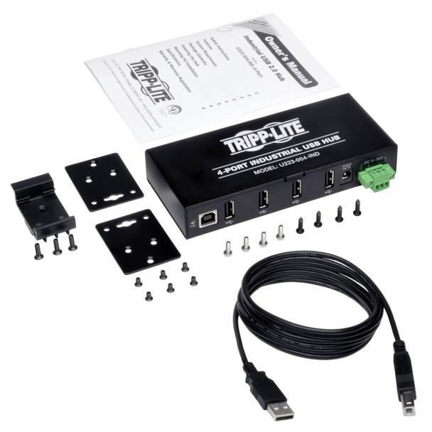 Tripp Lite U223-004-IND 4-Port Industrial-Grade USB 2.0 Hub - 15 kV ESD Immunity, Metal Housing, Mountable U223-004-IND 037332174284