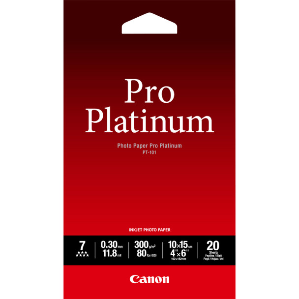 Canon PT-101 Pro Platinum Photo Paper 4x6" - 20 Sheets 2768B013 013803092851