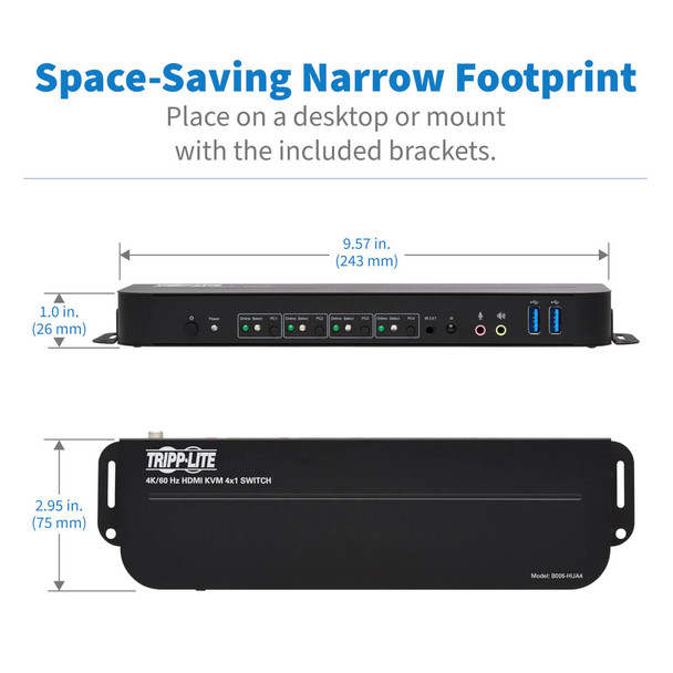 Tripp Lite B005-HUA4 4-Port HDMI/USB KVM Switch - 4K 60 Hz, HDR, HDCP 2.2, IR, USB Sharing B005-HUA4 037332254900