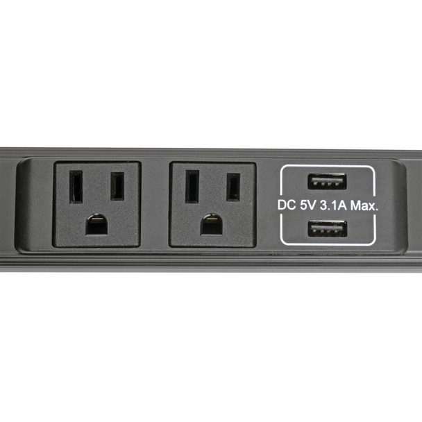 Tripp Lite 4-Outlet Power Strip with USB-A Charging (6.2A) - NEMA 5-15R, 120V, 15A, 10 ft. Cord, 5-15P, 24 in. PSC240410USBB 037332238825
