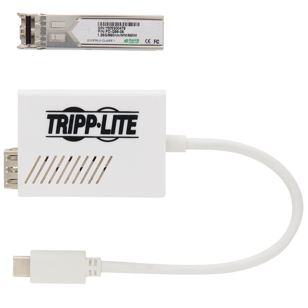 Tripp Lite U436-SMF-1G-LC USB-C 3.1 to Fiber Optic Transceiver Gigabit Ethernet Adapter, Singlemode, 1310 nm, LC, Up to 5 km U436-SMF-1G-LC 037332256874