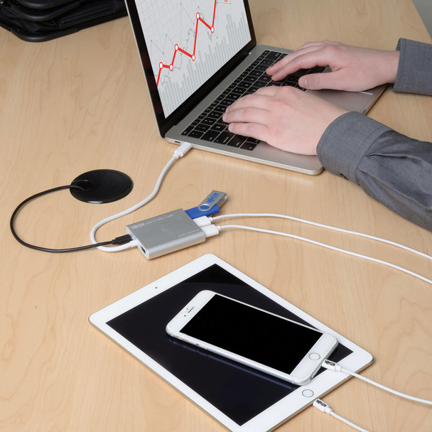 Tripp Lite U460-004-4A 4-Port USB-C Hub, USB-C to 4x USB-A Ports, USB 3.0, Silver U460-004-4A 037332190208