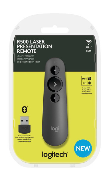 Logitech R500 Laser Presentation Remote wireless presenter Bluetooth/RF Graphite 910-006518 097855139658