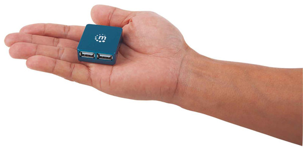 Manhattan USB-A 4-Port Micro Hub, 4x USB-A Ports, Blue, 480 Mbps (USB 2.0), Bus Power, Equivalent to Startech ST4200MINI2, Hi-Speed USB, Three Year Warranty, Blister 160605 766623160605