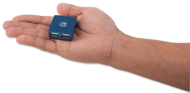 Manhattan USB-A 4-Port Micro Hub, 4x USB-A Ports, Blue, 480 Mbps (USB 2.0), Bus Power, Equivalent to Startech ST4200MINI2, Hi-Speed USB, Three Year Warranty, Blister 160605 766623160605