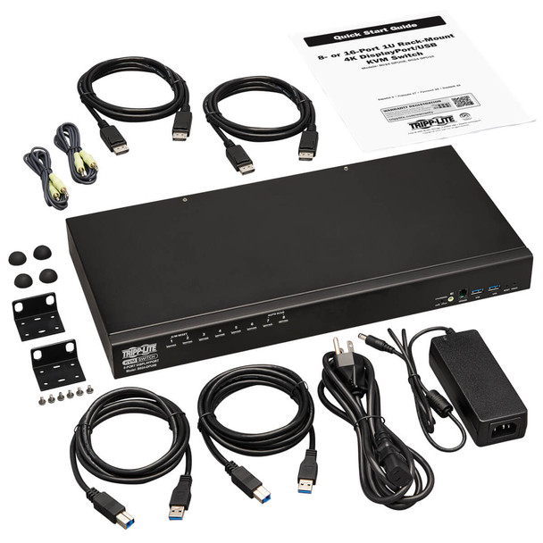 Tripp Lite B024-DPU08 8-Port DisplayPort/USB KVM Switch with Audio/Video and USB Peripheral Sharing, 4K 60 Hz, 1U Rack-Mount B024-DPU08 037332263728