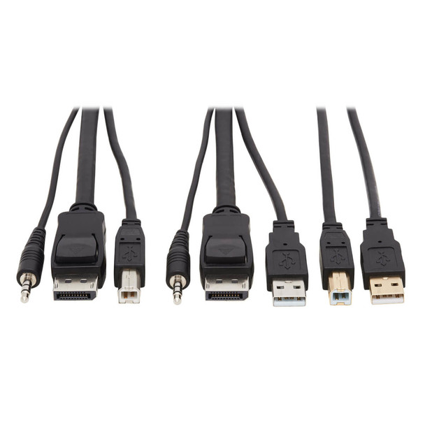 Tripp Lite DisplayPort KVM Cable Kit - DP, USB, 3.5 mm Audio (3xM/3xM) + USB (M/M), 4K, 4:4:4, 10 ft. (3.05 m), Black P783-010-U 037332241665
