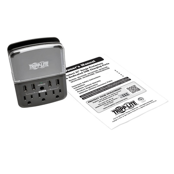 Tripp Lite SK34USBB surge protector Black, Transparent 3 AC outlet(s) 120 V SK34USBB 037332195319