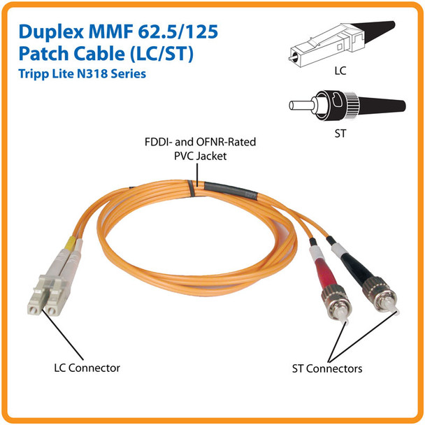 Tripp Lite N318-08M Duplex Multimode 62.5/125 Fiber Patch Cable (LC/ST), 8M (26 ft.) N318-08M 037332134981