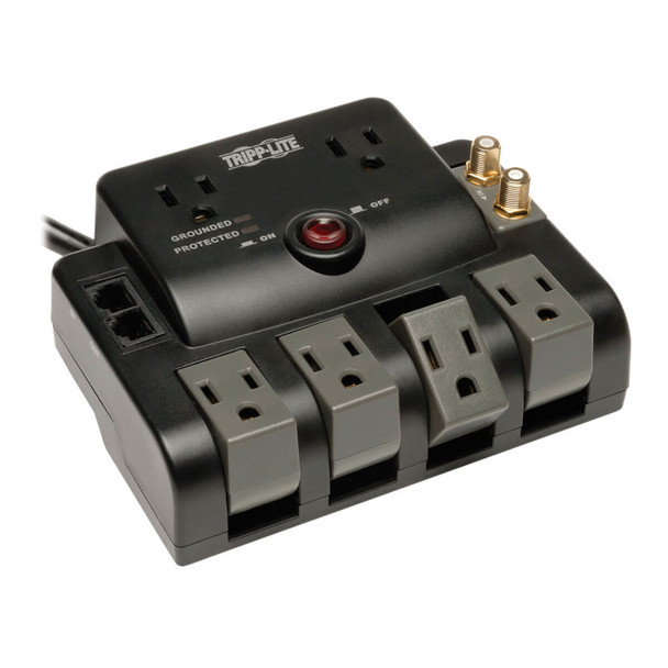Tripp Lite Protect It! Surge Protector with 6 Outlets (2-fixed, 4-rotatable), 6-ft. Cord, 1440 Joules, Tel/Modem/Coax Protection TLP606RNET 037332178244