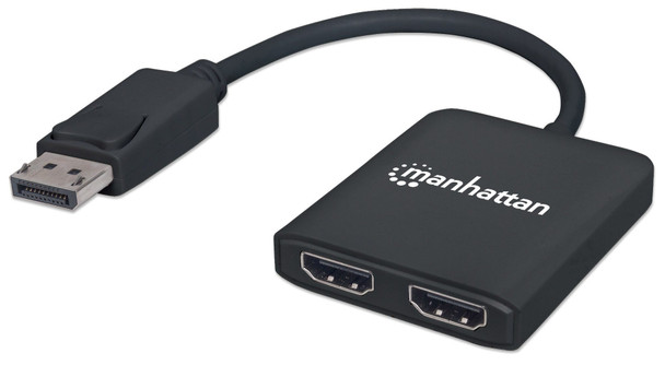 Manhattan DisplayPort 1.2 to 2-Port HDMI Splitter Hub with MST, 4K@30Hz, USB-A Powered, Video Wall Function, HDCP 2.2, Black, Three Year Warranty, Blister 152716 766623152716