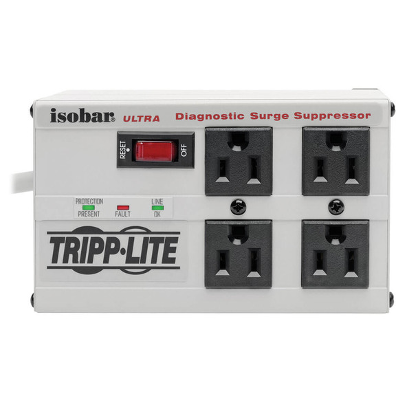 Tripp Lite Isobar 4-Outlet Surge Protector, 6 ft. Cord with Right-Angle Plug, 3330 Joules, Diagnostic LEDs, Metal Housing ISOBAR4ULTRA 037332010537