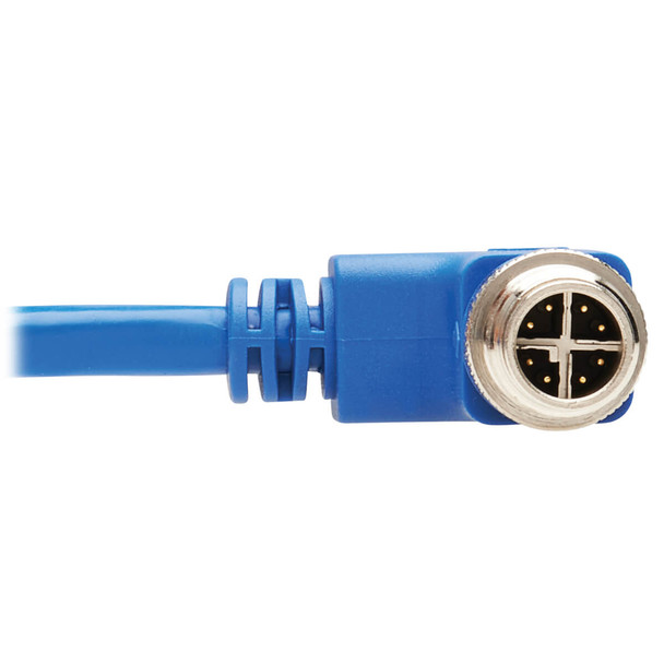 Tripp Lite NM12-604-01M-BL M12 X-Code Cat6 1G UTP CMR-LP Ethernet Cable (Right-Angle M12 M/RJ45 M), IP68, PoE, Blue, 1 m (3.3 ft.) NM12-604-01M-BL 037332265616
