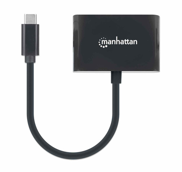 Manhattan USB-C to DVI-I and USB-C (inc Power Delivery), 1080p@60Hz, 19.5cm, Black, Power Delivery to USB-C (60W), Male to Females, Equivalent to Startech CDP2DVIUCP, Compatible with DVD-D, Lifetime Warranty, Box 153423 766623153423