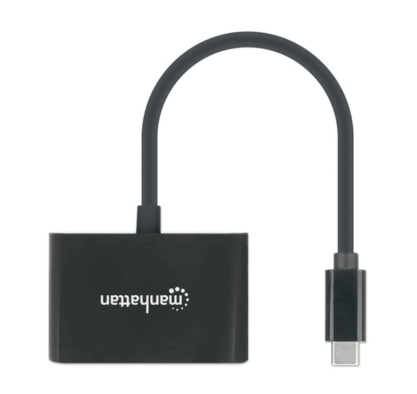 Manhattan USB-C to HDMI and USB-C (inc Power Delivery), 4K@60Hz, 19.5cm, Black, Power Delivery to USB-C Port (60W), Equivalent to Startech CDP2HDUCP, Male to Females, Lifetime Warranty, Retail Box 153416 766623153416