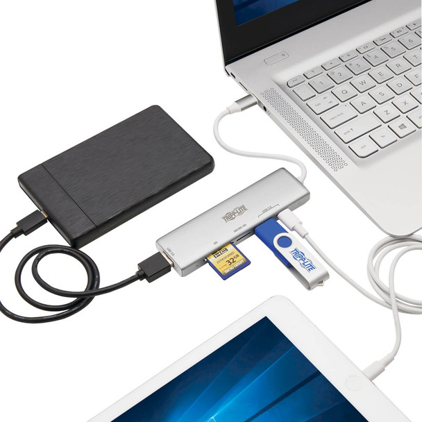 Tripp Lite U460-002-2AM-C1 USB-C Multiport Adapter, 2x USB-A and 1X USB-C Ports, Card Reader, USB 3.0, Silver U460-002-2AM-C1 037332218353