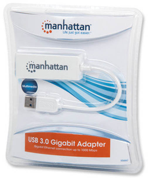 Manhattan USB-A Gigabit Network Adapter, White, 10/100/1000 Mbps Network, USB 3.0, Equivalent to Startech USB31000SW, Ethernet, RJ45, Three Year Warranty, Blister 506847 766623506847