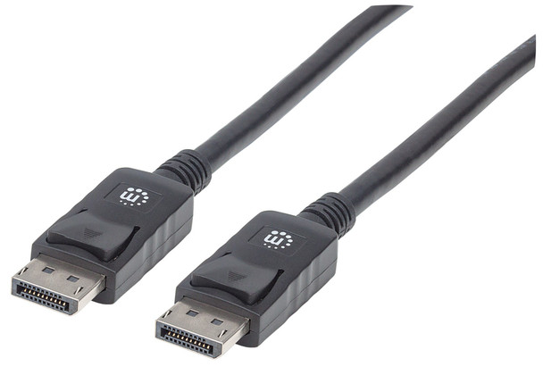 Manhattan DisplayPort 1.2 Cable, 4K@60hz, 1m, Male to Male, Equivalent to Startech DISPL1M, With Latches, Fully Shielded, Black, Lifetime Warranty, Polybag 306935 766623306935