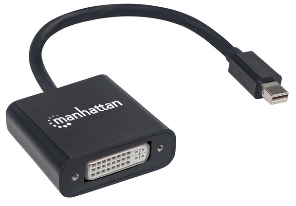 Manhattan Mini DisplayPort 1.1a to DVI-I Dual-Link Adapter Cable, 1080p@60Hz, 19.5cm, Black, Male to Female, Equivalent to Startech MDP2DVI, Compatible with DVD-D, Lifetime Warranty, Polybag 322485 766623322485