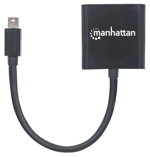 Manhattan Mini DisplayPort 1.1a to DVI-I Dual-Link Adapter Cable, 1080p@60Hz, 19.5cm, Black, Male to Female, Equivalent to Startech MDP2DVI, Compatible with DVD-D, Lifetime Warranty, Polybag 322485 766623322485