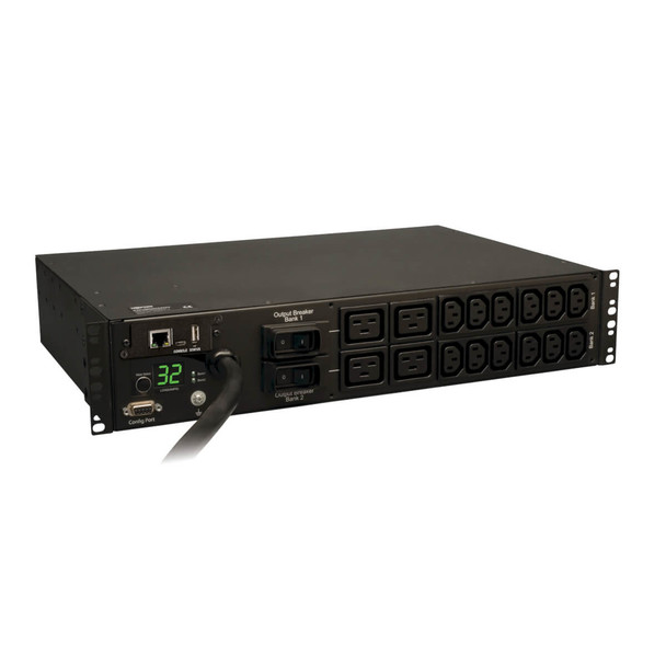 Tripp Lite PDUMNH32HV 7.4kW Single-Phase Monitored PDU with LX Platform Interface, 230V Outlets (12-C13, 4-C19), IEC-309 32A Blue, 12 ft. (3.66 m) Cord, 2U Rack-Mount, TAA PDUMNH32HV 037332159229