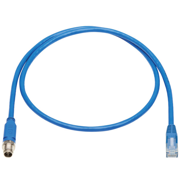 Tripp Lite NM12-602-01M-BL M12 X-Code Cat6 1G UTP CMR-LP Ethernet Cable (M12 M/RJ45 M), IP68, PoE, Blue, 1 m (3.3 ft.) NM12-602-01M-BL 037332265418
