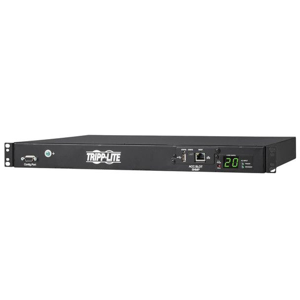 Tripp Lite PDUMNH20HVAT1 3.8kW 200–240V Single-Phase ATS/Monitored PDU - 8 C13 and 2 C19 Outlets, Dual C20 Inlets, 12 ft. Cords, Network Card, 1U, TAA PDUMNH20HVAT1 037332261410