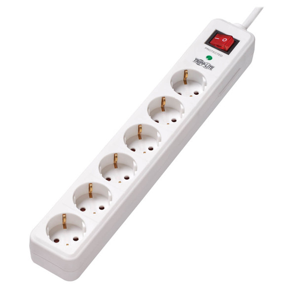 Tripp Lite TLP6G18 6-Outlet Surge Protector - German Type F Schuko Outlets, 220-250V AC, 16A, 1.8 m Cord, Schuko Plug, White TLP6G18 037332251633