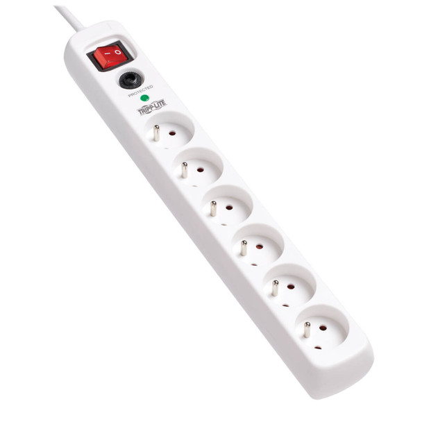 Tripp Lite TLP6F18 6-Outlet Surge Protector - French Type E Outlets, 220-250V AC, 16A, 1.8 m Cord, Type E Plug, White TLP6F18 037332251527