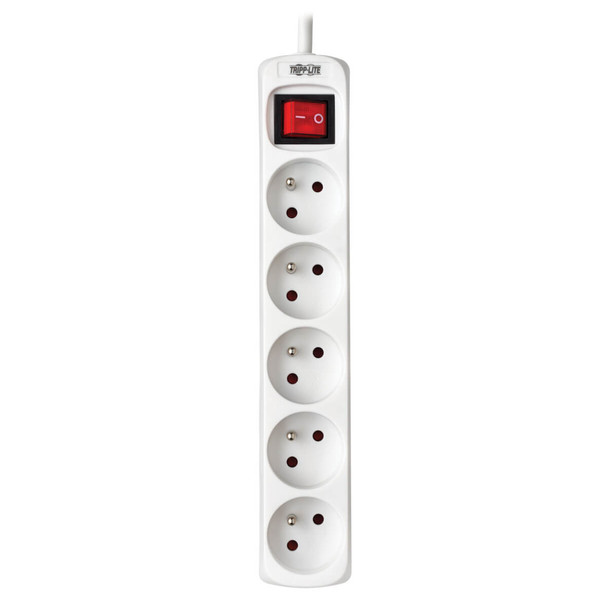 Tripp Lite PS5F15 5-Outlet Power Strip - French Type E Outlets, 220-250V AC, 16A, 1.5 m Cord, Type E Plug, White PS5F15 037332251558
